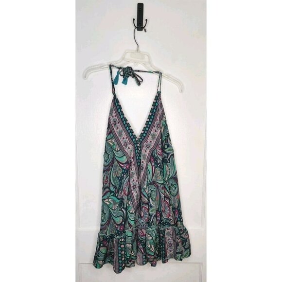 Vanessindia One Size Silk Blend Floral Paisley Print Halter Top Made In India - Picture 1 of 7